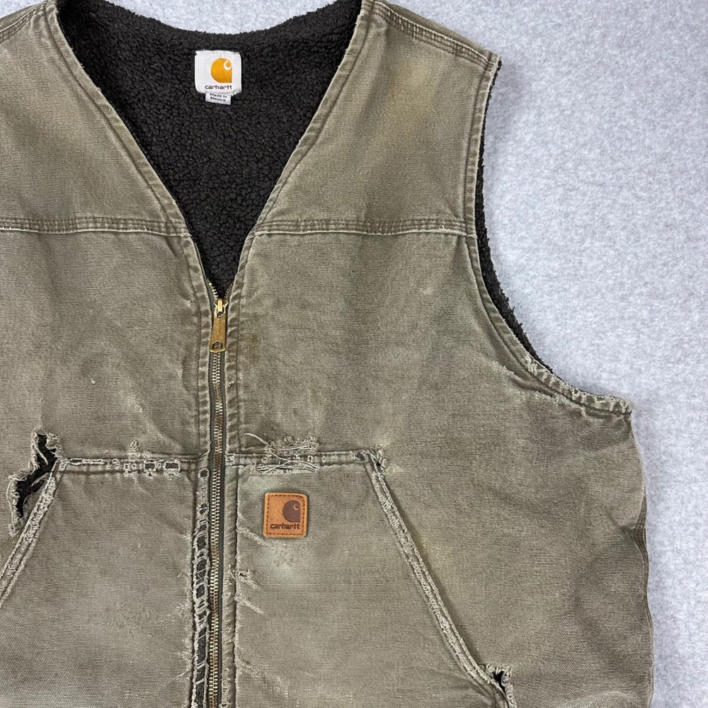 Carhartt V26 Army Green Sherpa‎ Lined Vest 2XL - 2014 ARG Thrashed
